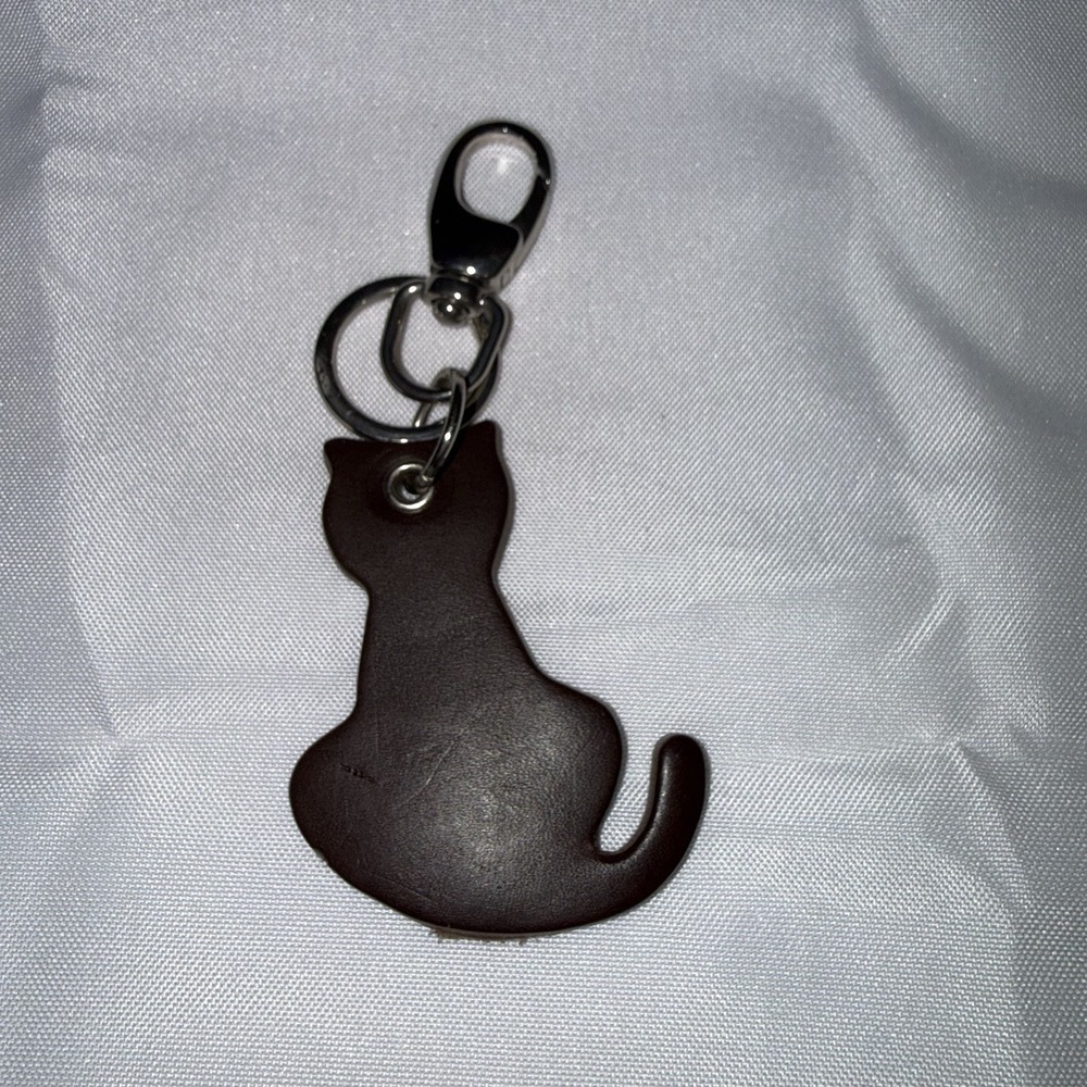 Leather Cat Kitty Keychain Bag Charm Dark Brown Gift for Cat Lovers